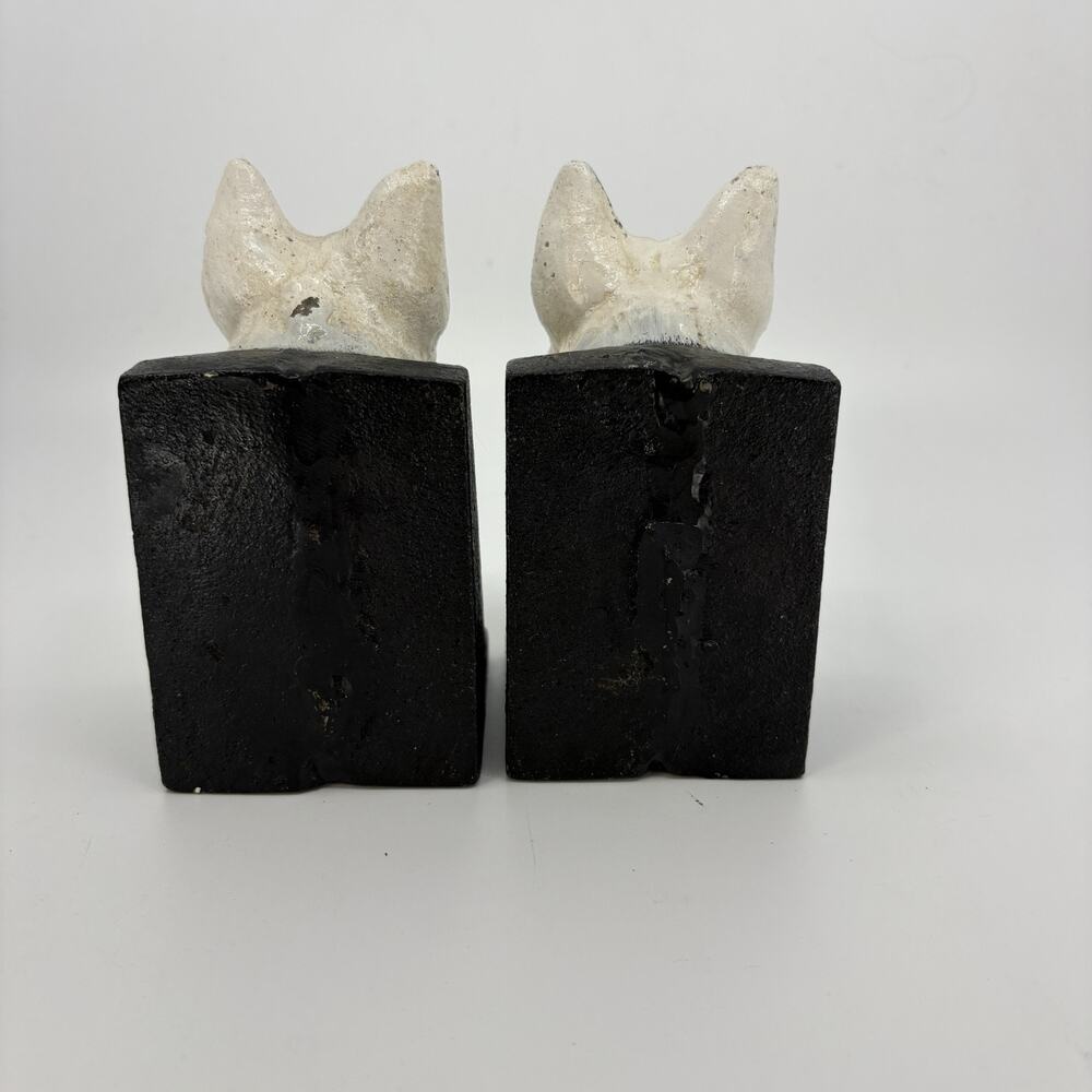 Vintage Cast Iron Scottie Dog Bookends Pair White Terrier White - Picture 3 of 10